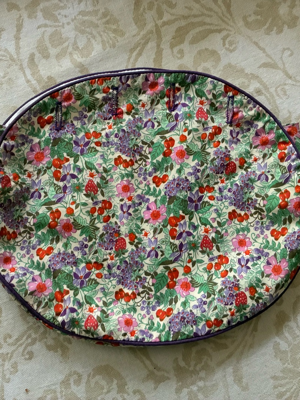 Carroll Reed Bermuda Bag Cover Wildflowers Purple Piping 4 Button Cotton Vintage